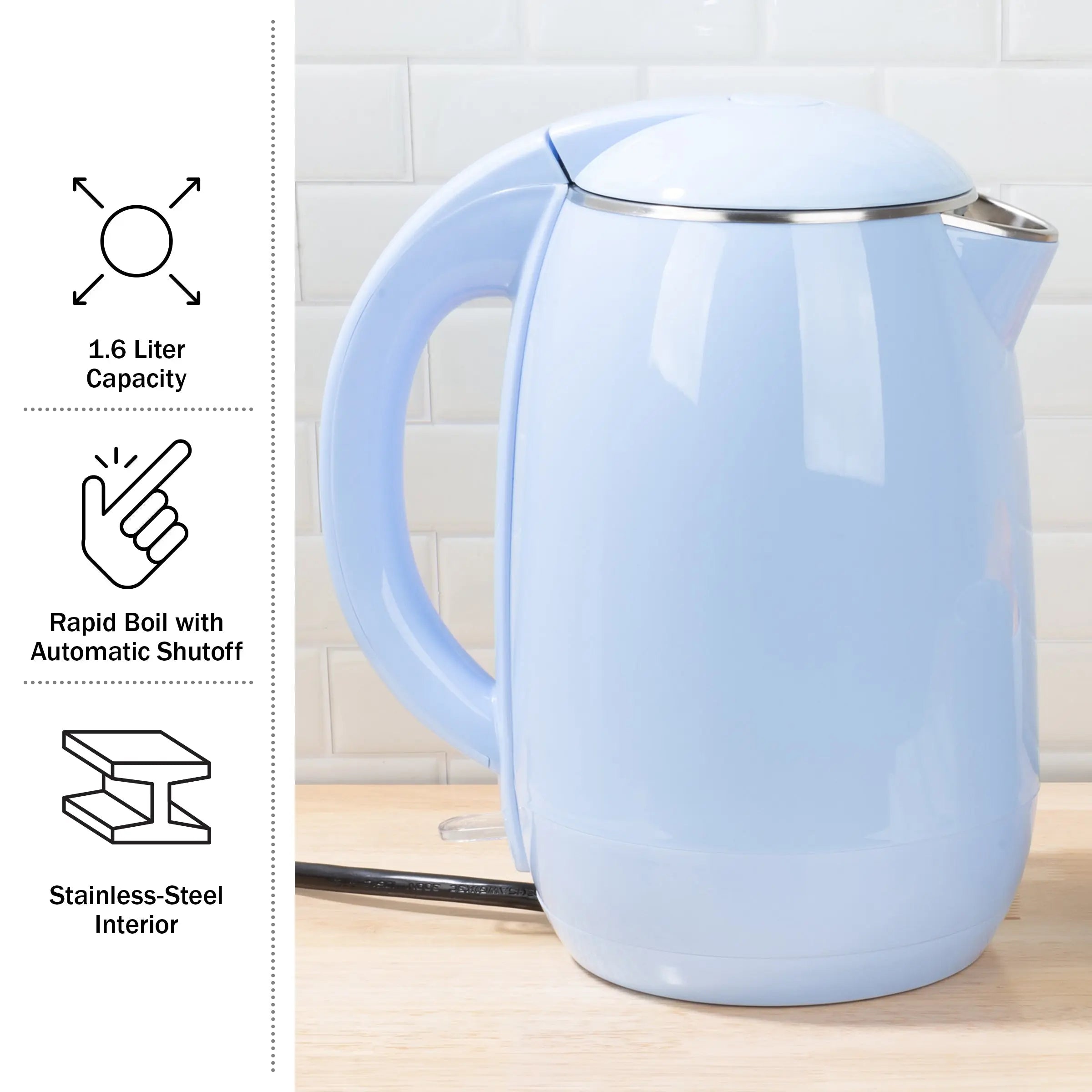 1.8L Classic Cuisine Electric Kettle - Auto-Off Rapid Boil Water Heater, Blue Hand C Mart