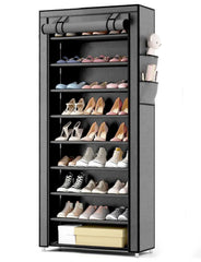 10 Tier Shoe Rack with Covers,Large Capacity Stackable Tall Shoe Organizer Storage Shoes and Boots Sturdy Metal Free Standing Shoe Shelf Organizer for Closet Entryway Garage Bedroom Hand C Mart