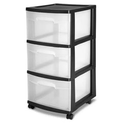 (2 pack) Sterilite 3 Drawer Plastic Cart, Black with Clear Drawers, Adult Hand C Mart