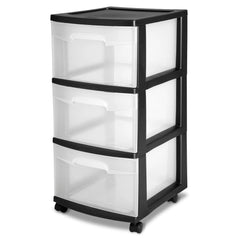 (2 pack) Sterilite 3 Drawer Plastic Cart, Black with Clear Drawers, Adult Hand C Mart