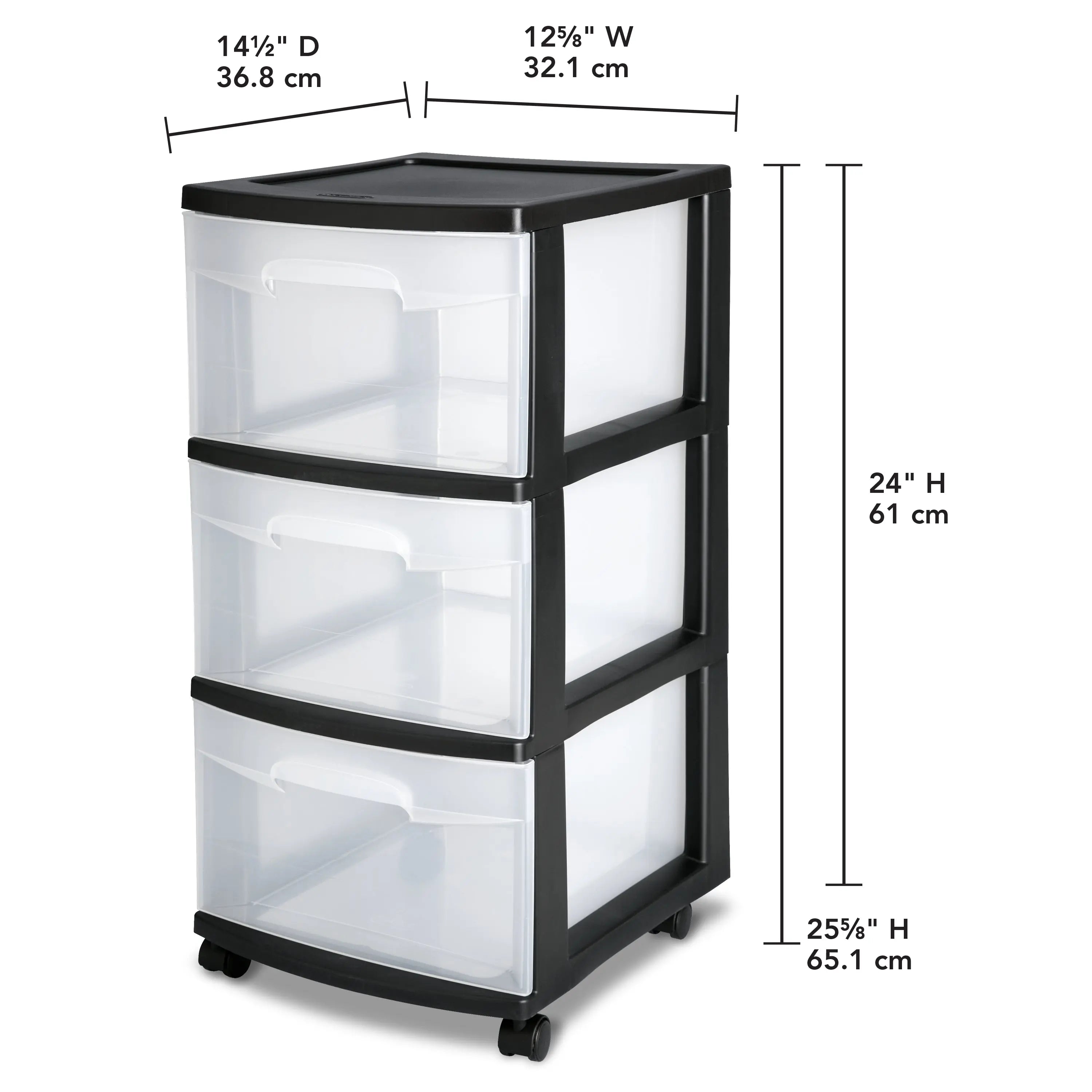 (2 pack) Sterilite 3 Drawer Plastic Cart, Black with Clear Drawers, Adult Hand C Mart