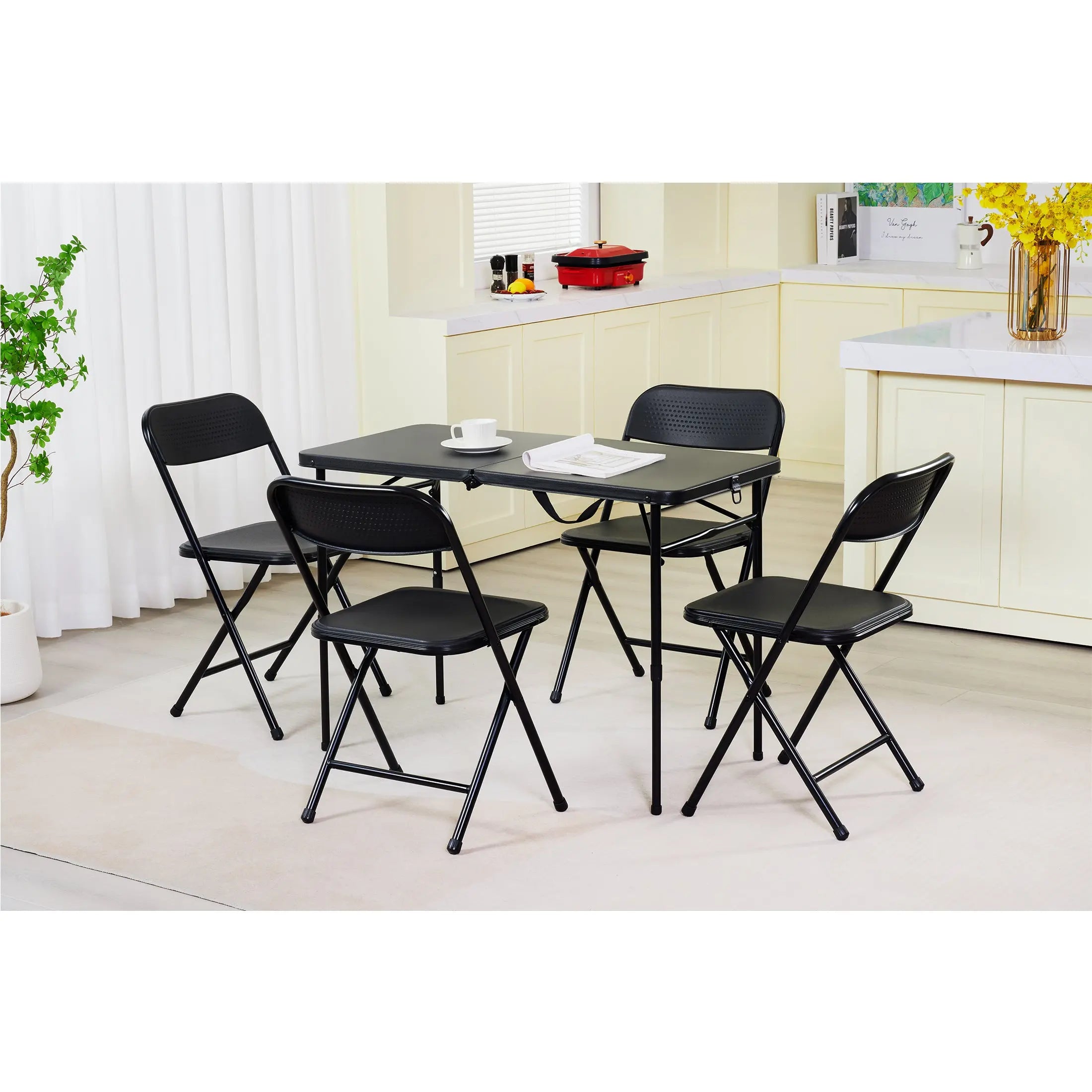 40" L x 20" W Plastic Adjustable Height Fold-in-Half Folding Table, Rich Black Hand C Mart