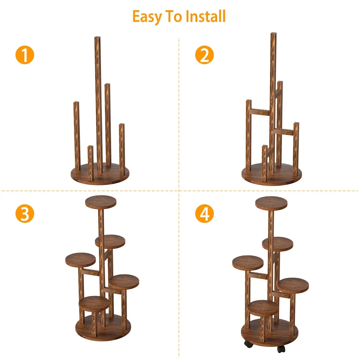 5 Tier Plant Stand with 4 Detachable Wheels TeqHome Wooden Plant Pot Rolling Shelf for Multiple Plants Plant Holder Table Pot Stand for Living Room Outdoor Garden Balcony Patio Hand C Mart