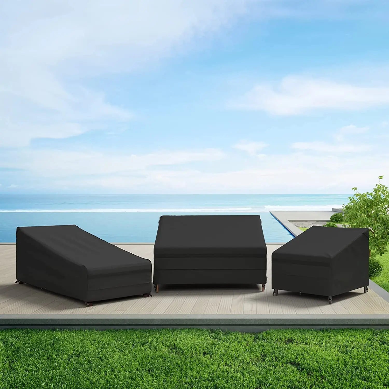 600D Outdoor Sofa Cover Waterproof, 3-Seater Patio Couch Cover, 80in Heavy Duty Patio Furniture Cover for Sofa with UV Coated, 80" x 38" x 35", Black Hand C Mart