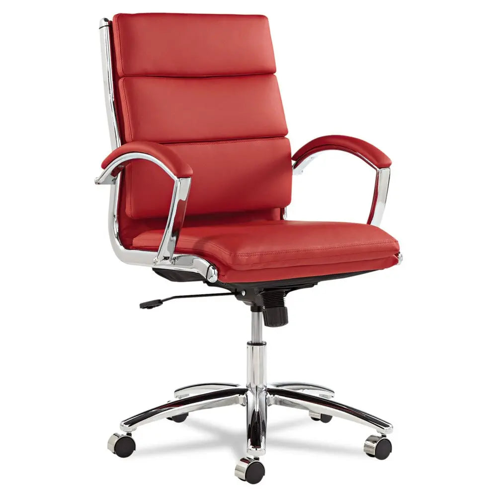 Alera Neratoli Mid-Back Slim Profile Chair, Faux Leather, Supports Up to 275 lb, Red Seat/Back, Chrome Base Hand C Mart