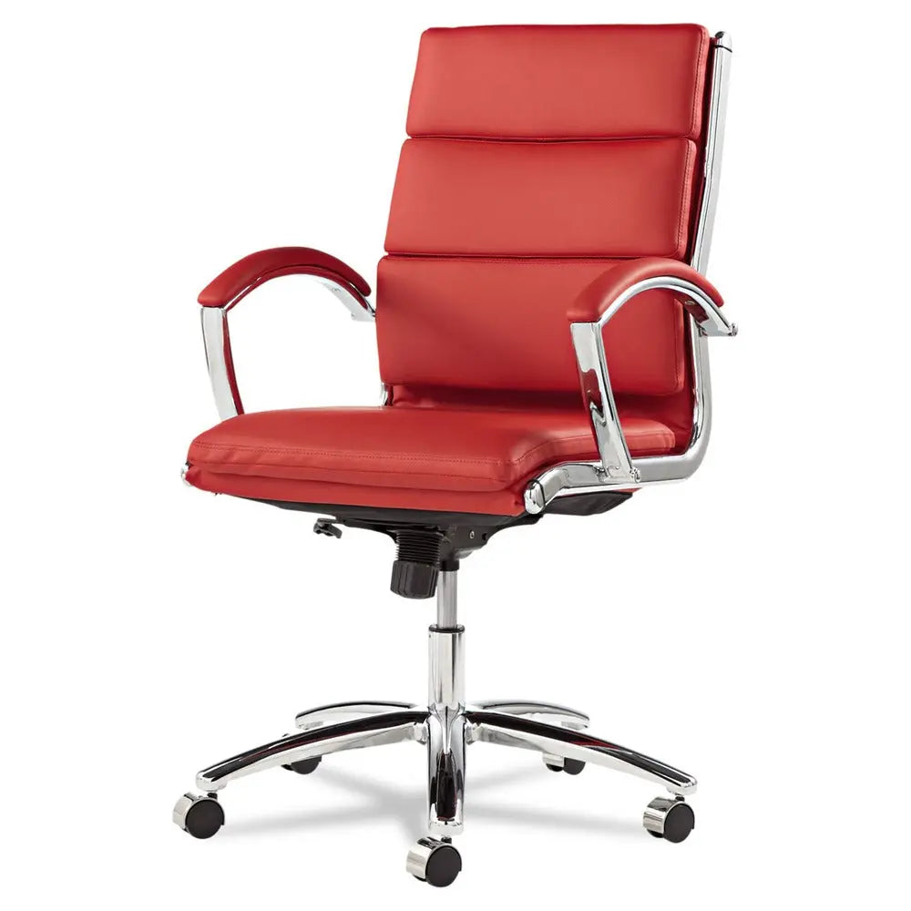 Alera Neratoli Mid-Back Slim Profile Chair, Faux Leather, Supports Up to 275 lb, Red Seat/Back, Chrome Base Hand C Mart