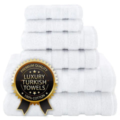 American Soft Linen Luxury 6 Piece Bath Towel Set, 100% Cotton Turkish Towels for Bathroom, White Hand C Mart