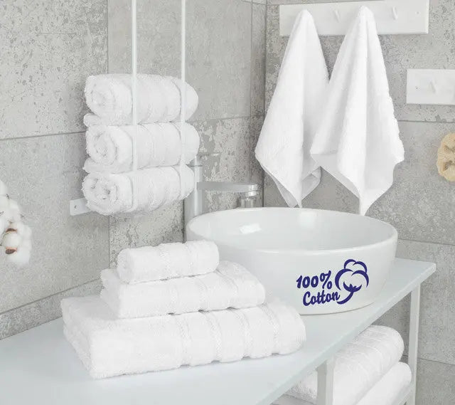 American Soft Linen Luxury 6 Piece Bath Towel Set, 100% Cotton Turkish Towels for Bathroom, White Hand C Mart