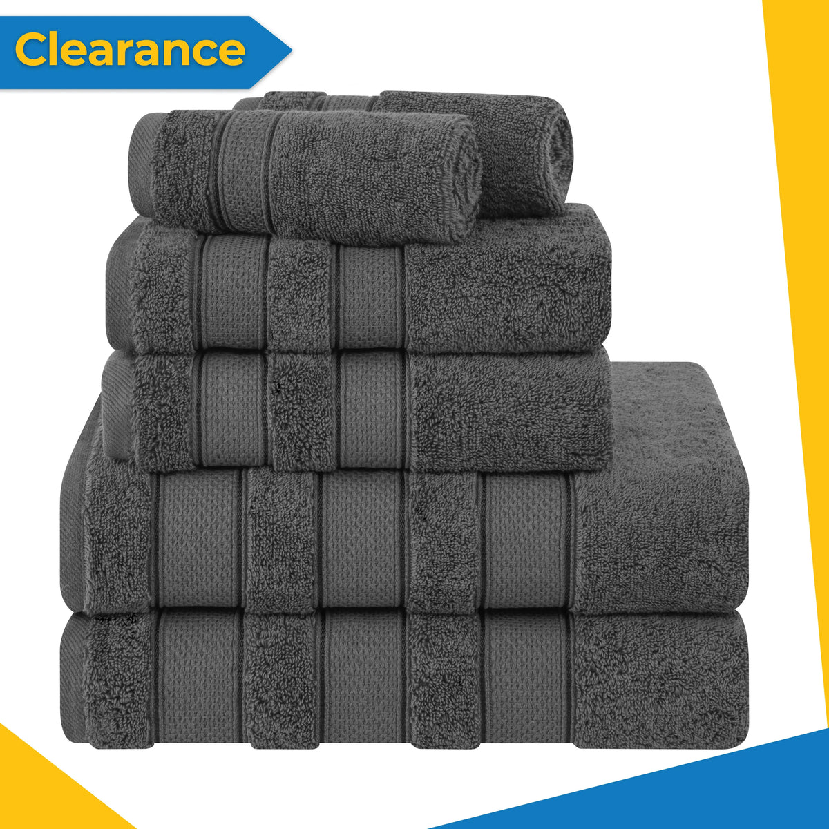 American Soft Linen Salem 6 Piece Luxury Hotel Bath Towel Set, 100% Combed Cotton, Dark Gray Hand C Mart