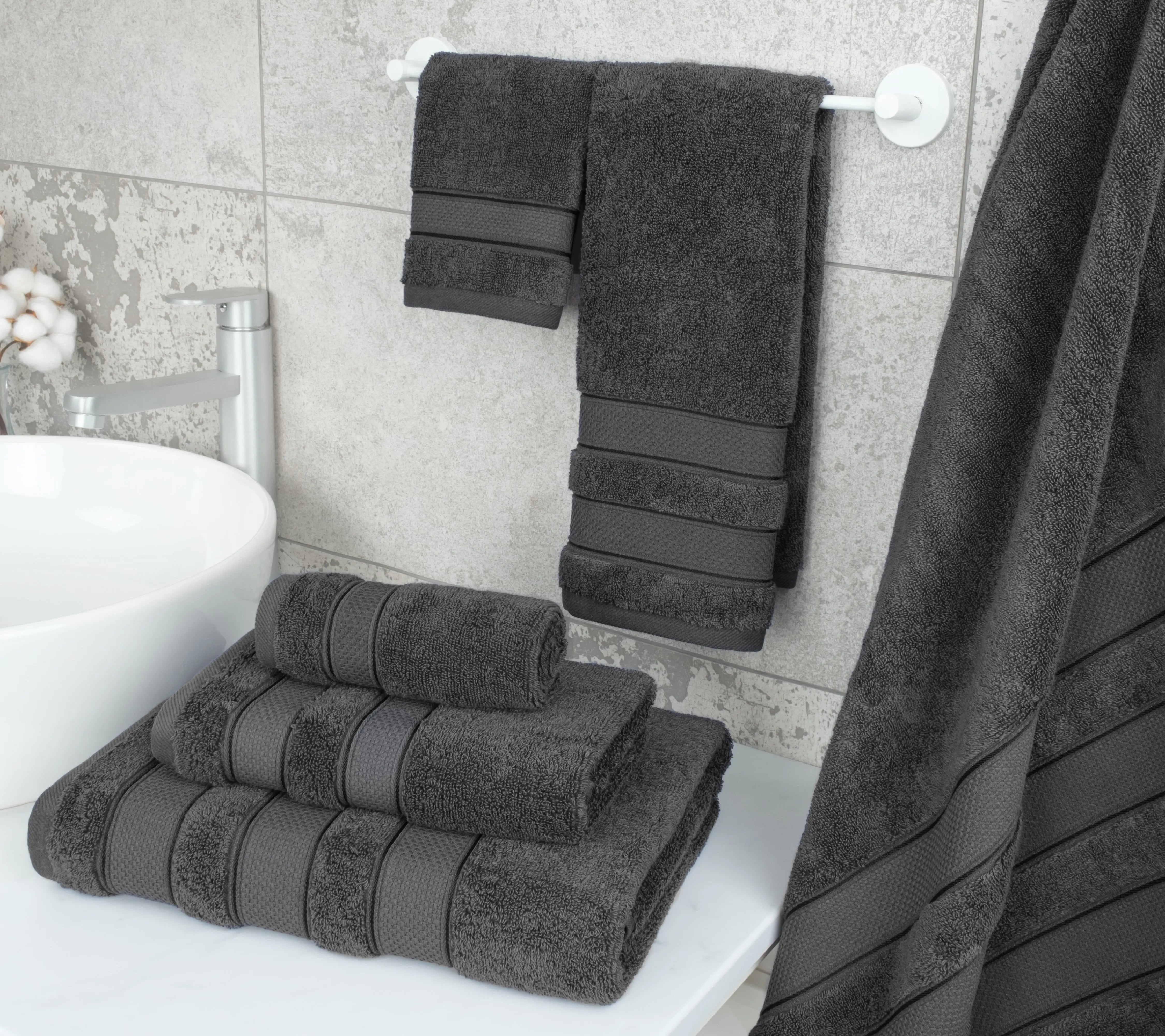 American Soft Linen Salem 6 Piece Luxury Hotel Bath Towel Set, 100% Combed Cotton, Dark Gray Hand C Mart