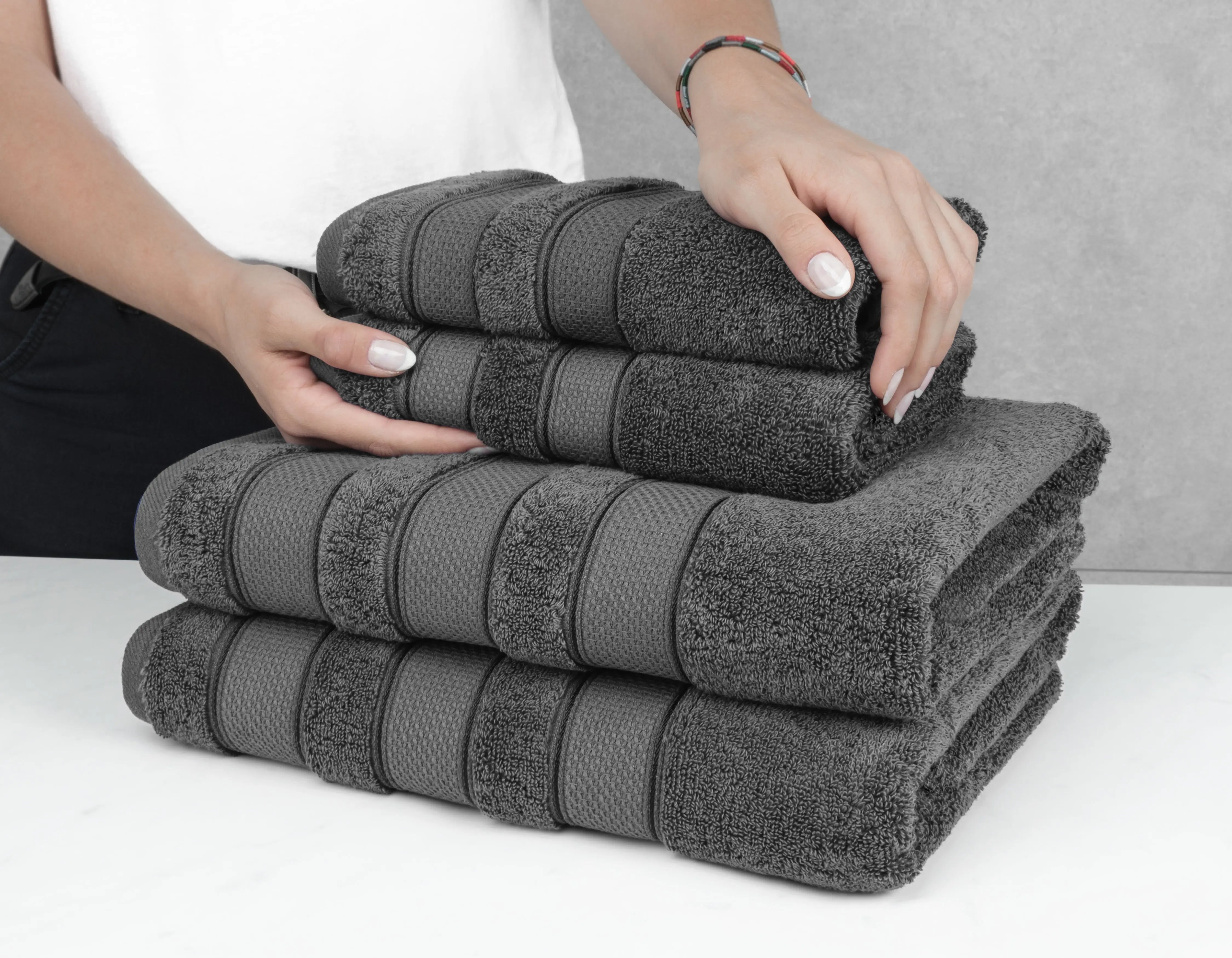 American Soft Linen Salem 6 Piece Luxury Hotel Bath Towel Set, 100% Combed Cotton, Dark Gray Hand C Mart