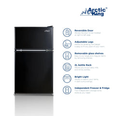 Arctic King 3.2 Cu ft Two Door Mini Fridge with Freezer, Black, E-Star, ARM32D5ABB Hand C Mart