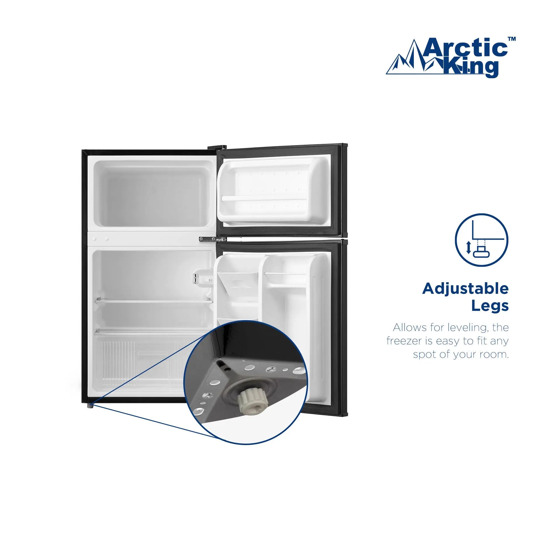 Arctic King 3.2 Cu ft Two Door Mini Fridge with Freezer, Black, E-Star, ARM32D5ABB Hand C Mart