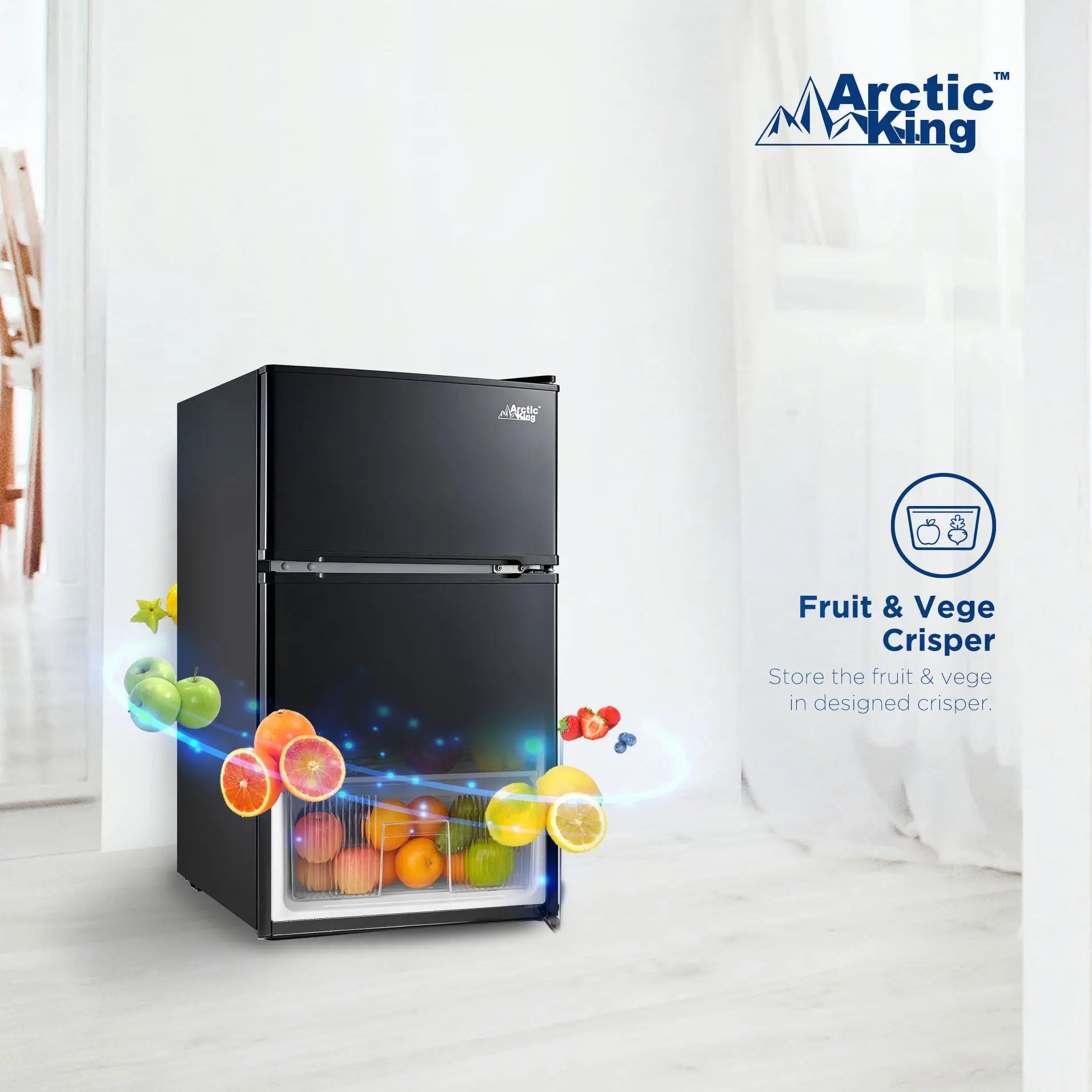 Arctic King 3.2 Cu ft Two Door Mini Fridge with Freezer, Black, E-Star, ARM32D5ABB Hand C Mart