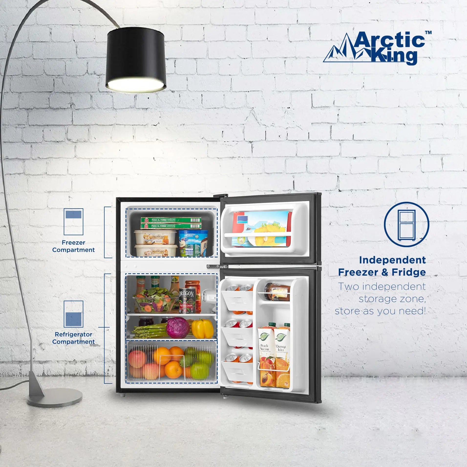 Arctic King 3.2 Cu ft Two Door Mini Fridge with Freezer, Black, E-Star, ARM32D5ABB Hand C Mart