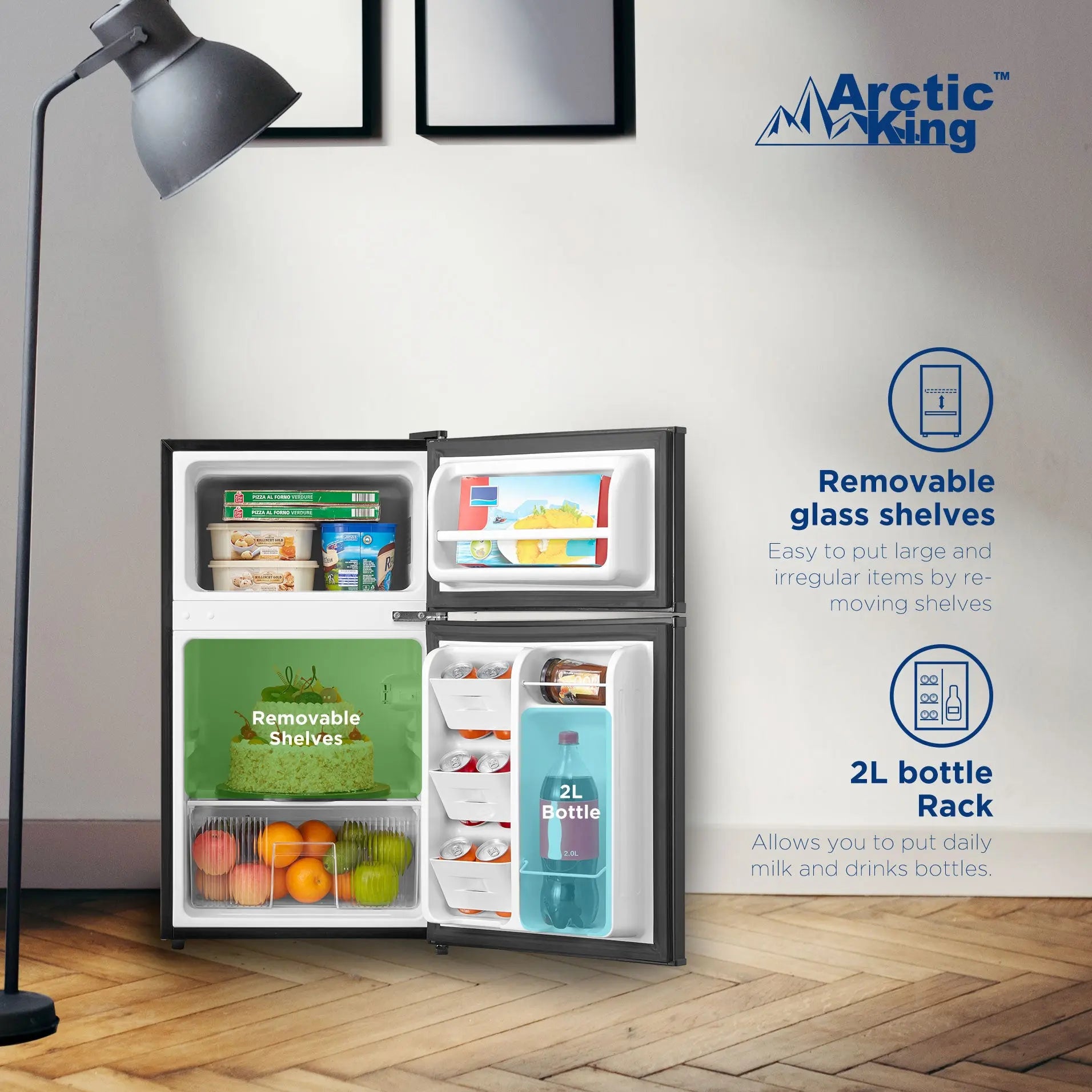 Arctic King 3.2 Cu ft Two Door Mini Fridge with Freezer, Black, E-Star, ARM32D5ABB Hand C Mart