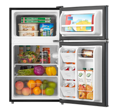 Arctic King 3.2 Cu ft Two Door Mini Fridge with Freezer, Stainless Steel, E-Star Hand C Mart