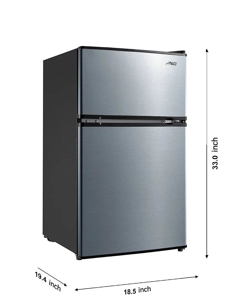 Arctic King 3.2 Cu ft Two Door Mini Fridge with Freezer, Stainless Steel, E-Star Hand C Mart