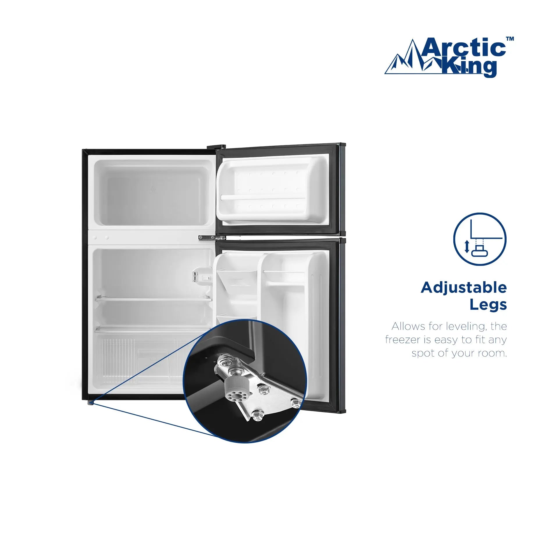 Arctic King 3.2 Cu ft Two Door Mini Fridge with Freezer, Stainless Steel, E-Star Hand C Mart