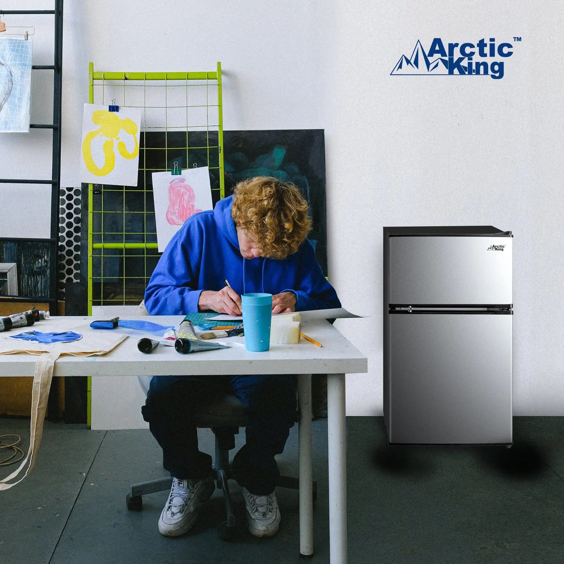 Arctic King 3.2 Cu ft Two Door Mini Fridge with Freezer, Stainless Steel, E-Star Hand C Mart