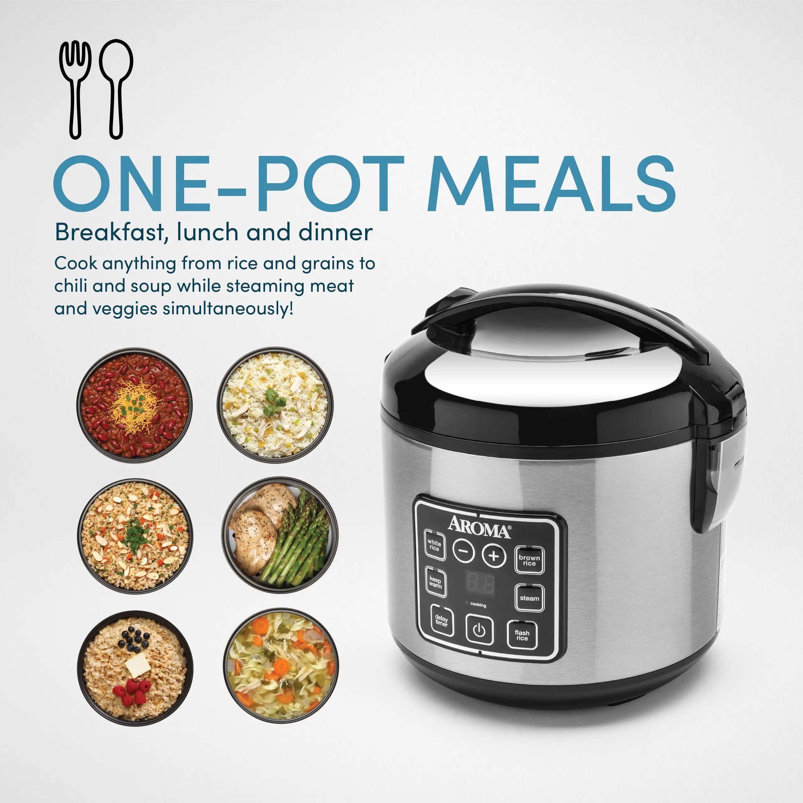 Aroma 8-Cup (Cooked) Rice & Grain Cooker, Steamer, New Bonded Granite Coating Hand C Mart