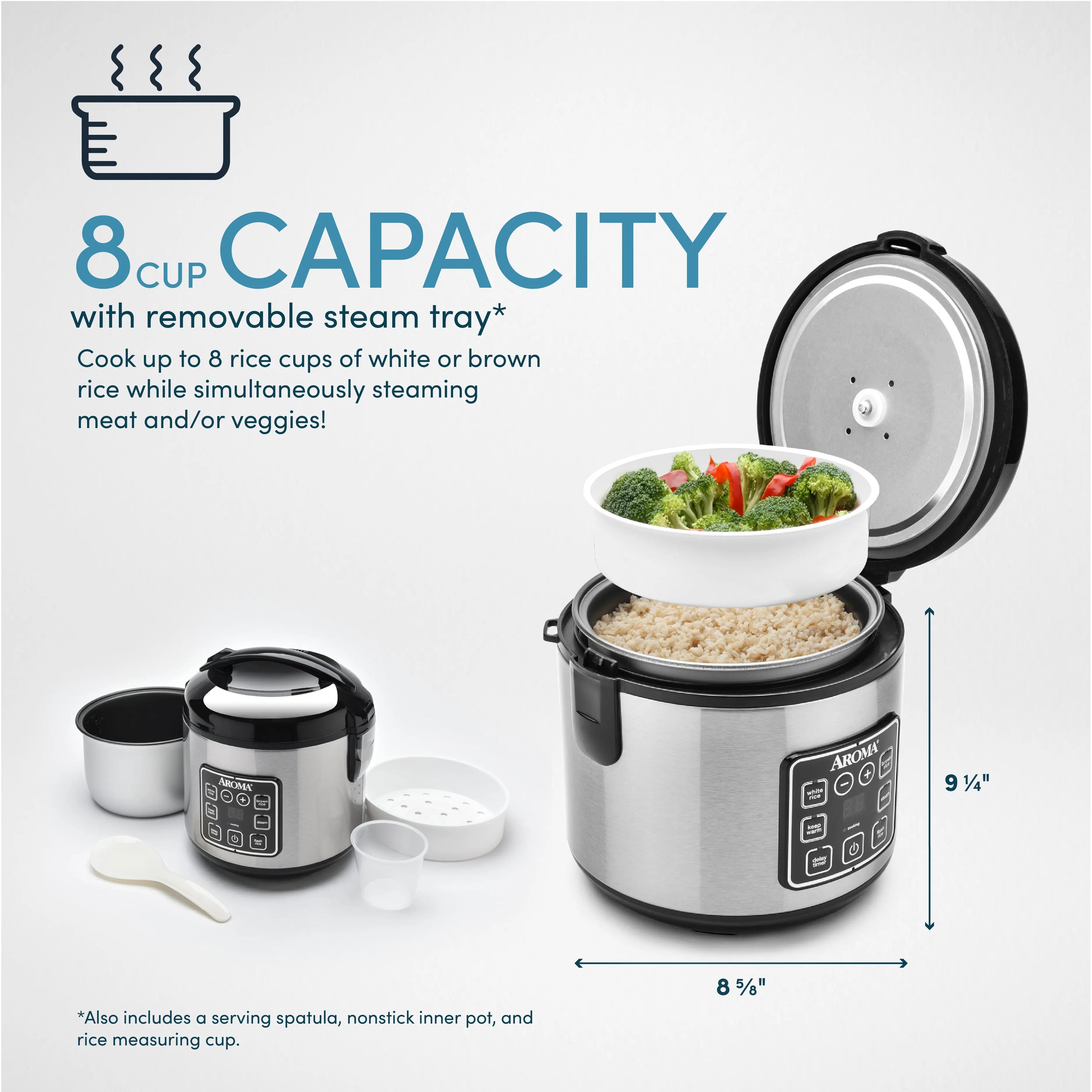 Aroma 8-Cup (Cooked) Rice & Grain Cooker, Steamer, New Bonded Granite Coating Hand C Mart