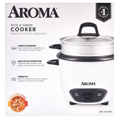 Aroma® 6-Cup (Cooked) / 1.5Qt. Rice & Grain Cooker, White, New, ARC-743-1NG Hand C Mart