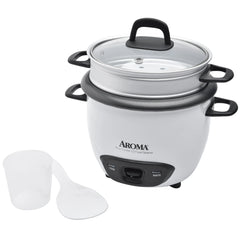 Aroma® 6-Cup (Cooked) / 1.5Qt. Rice & Grain Cooker, White, New, ARC-743-1NG Hand C Mart