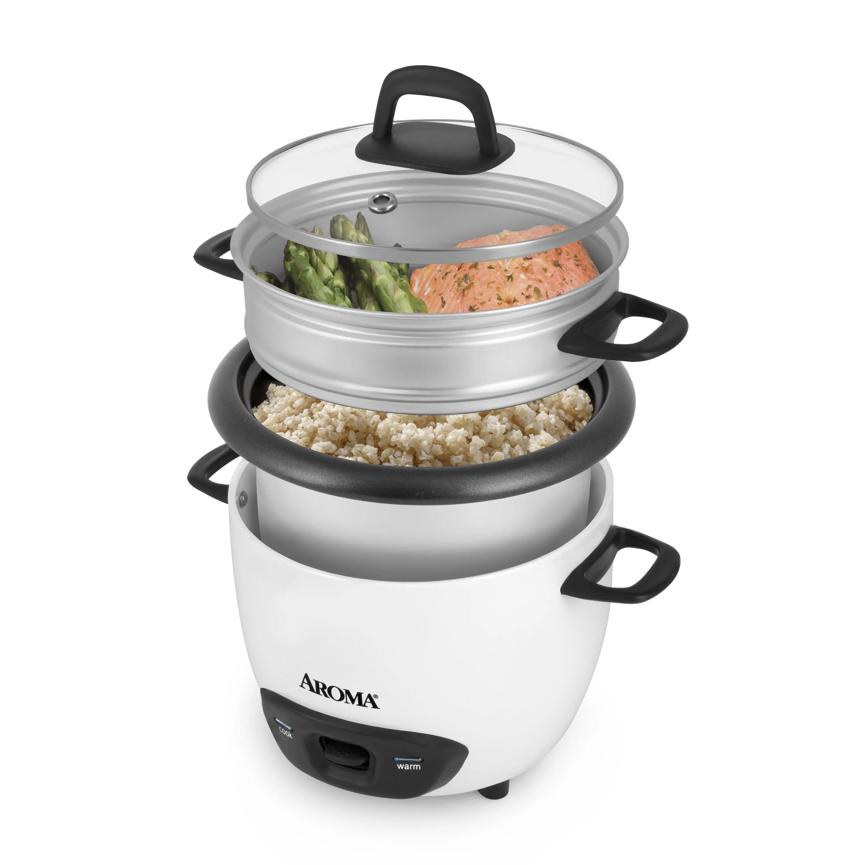 Aroma® 6-Cup (Cooked) / 1.5Qt. Rice & Grain Cooker, White, New, ARC-743-1NG Hand C Mart