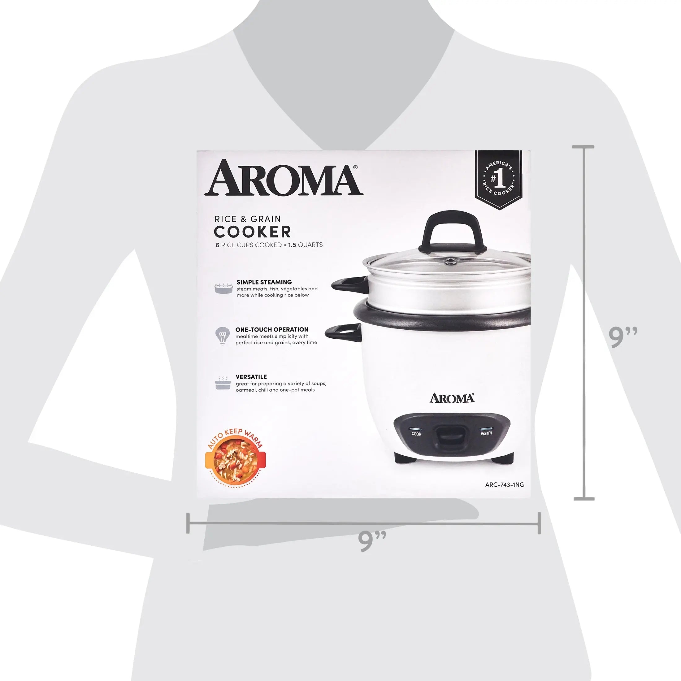 Aroma® 6-Cup (Cooked) / 1.5Qt. Rice & Grain Cooker, White, New, ARC-743-1NG Hand C Mart