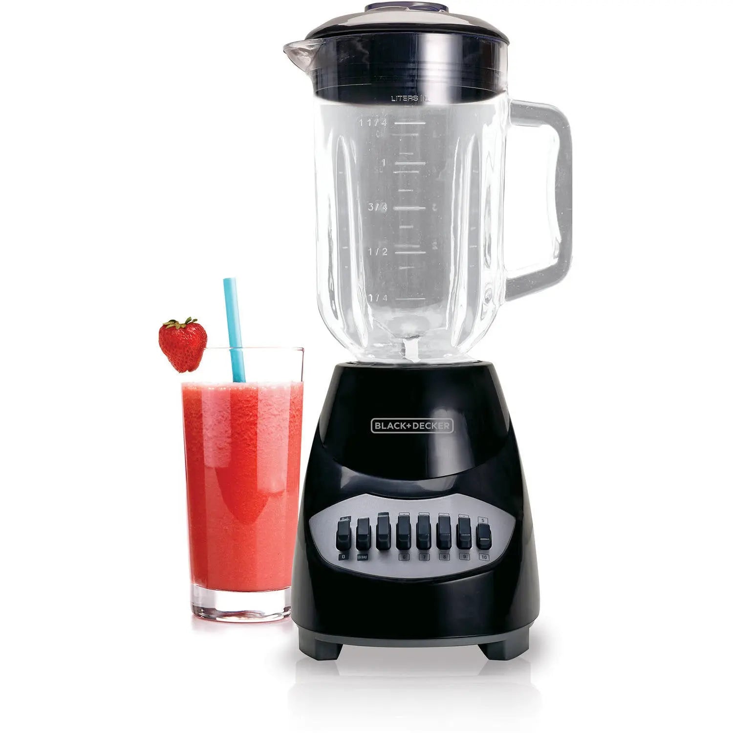 BLACK + DECKER 10-Speed Blender, 550 Watts, 50 Oz (6.25-cup) Glass Blending Jar, Black, BL2010BG Hand C Mart