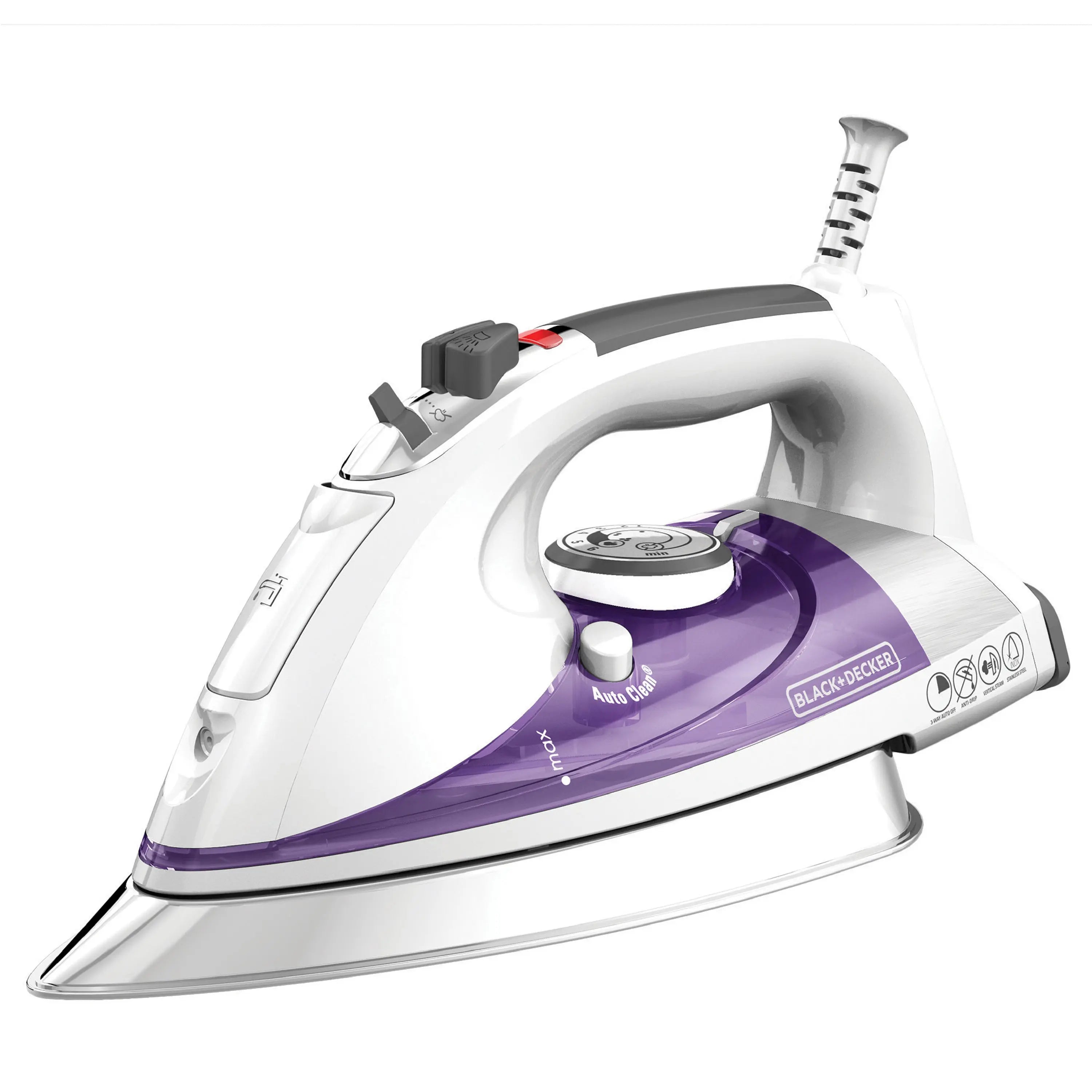 BLACK+DECKER Professional Steam Iron with Stainless Steel Soleplate and Extra-Long Cord, Purple, IR1350S Hand C Mart