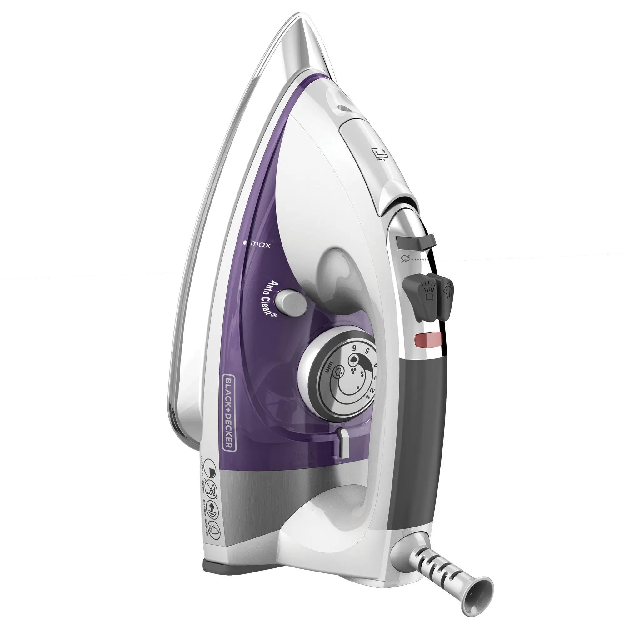 BLACK+DECKER Professional Steam Iron with Stainless Steel Soleplate and Extra-Long Cord, Purple, IR1350S Hand C Mart