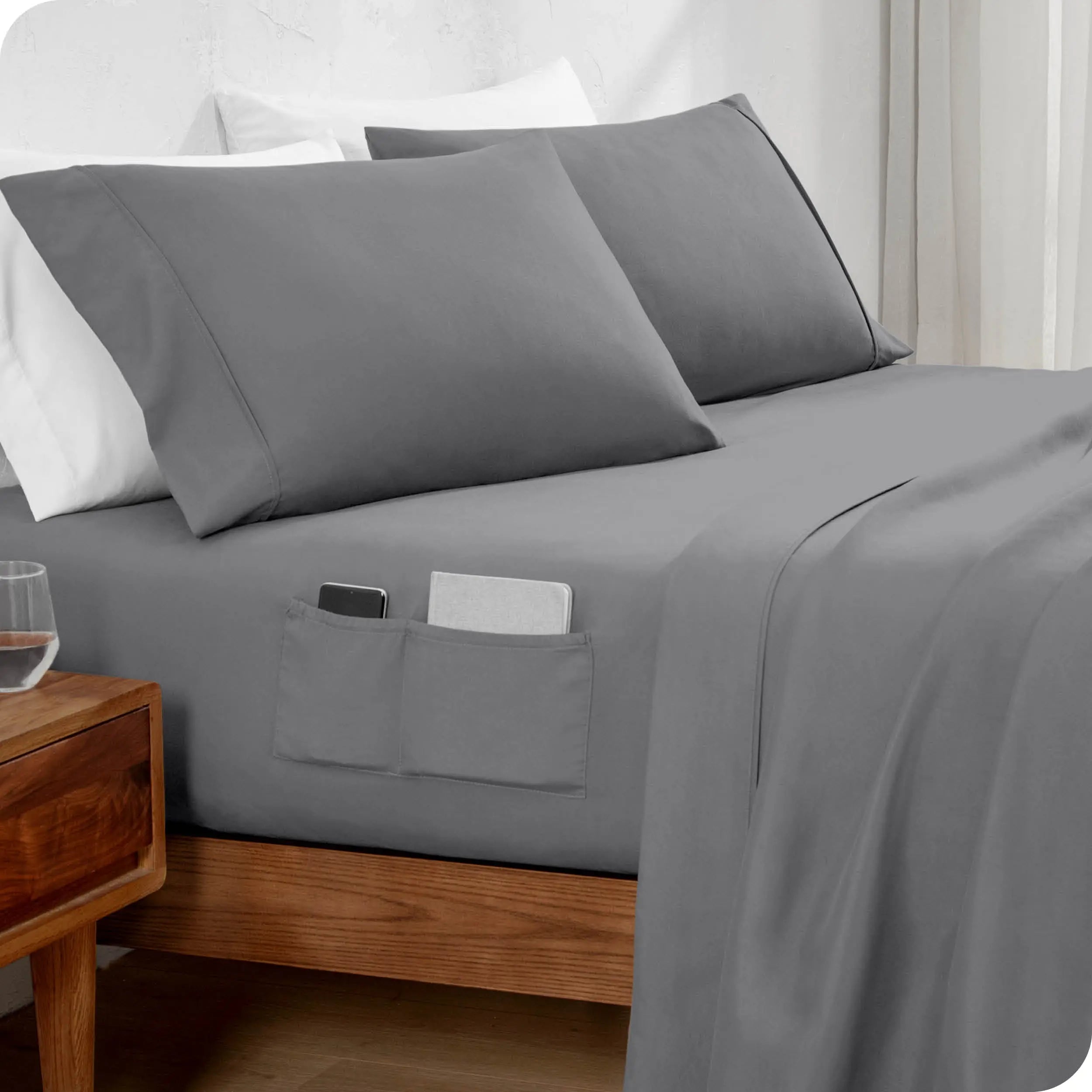 Bare Home Premium 1800 Collection Dual Pocket 4-Piece Bed Sheet Set, King, Gray Hand C Mart