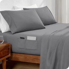 Bare Home Premium 1800 Collection Dual Pocket 4-Piece Bed Sheet Set, King, Gray Hand C Mart