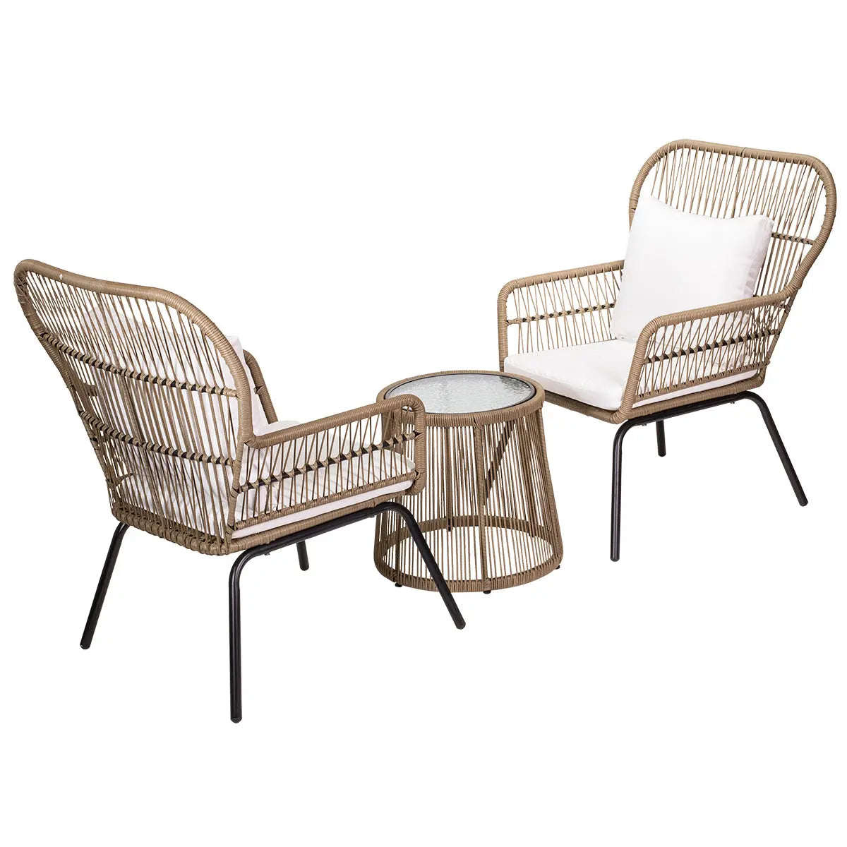 Barton 3pc Patio Chair Set w/Glass Table Bistro Wicker Rattan Hand C Mart