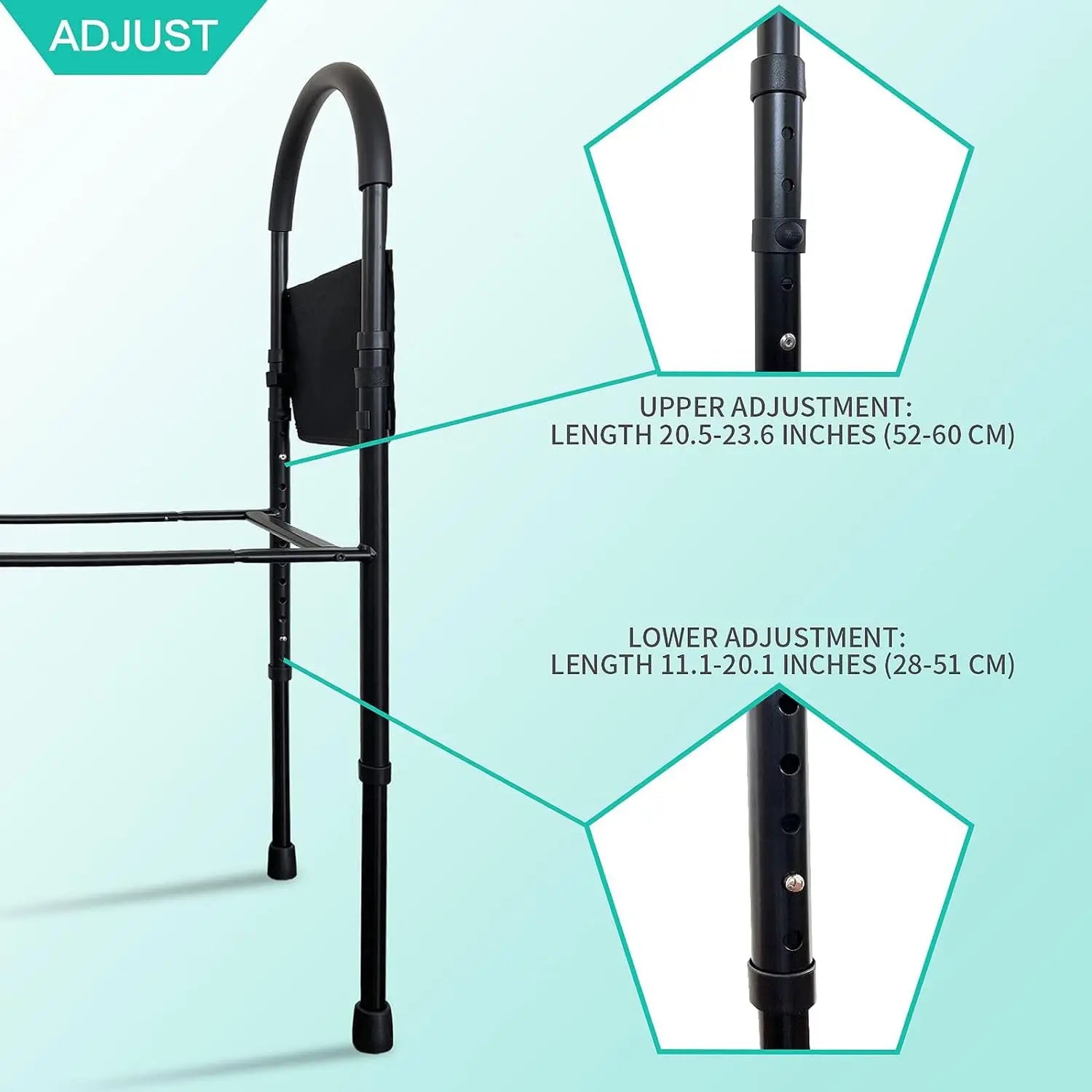 Bed Rails for Elderly Adults Safety with Adjustable Heights & Storage Pocket, Fall Prevention Bed Assist Rails for Seniors with Floor Support Hand C Mart