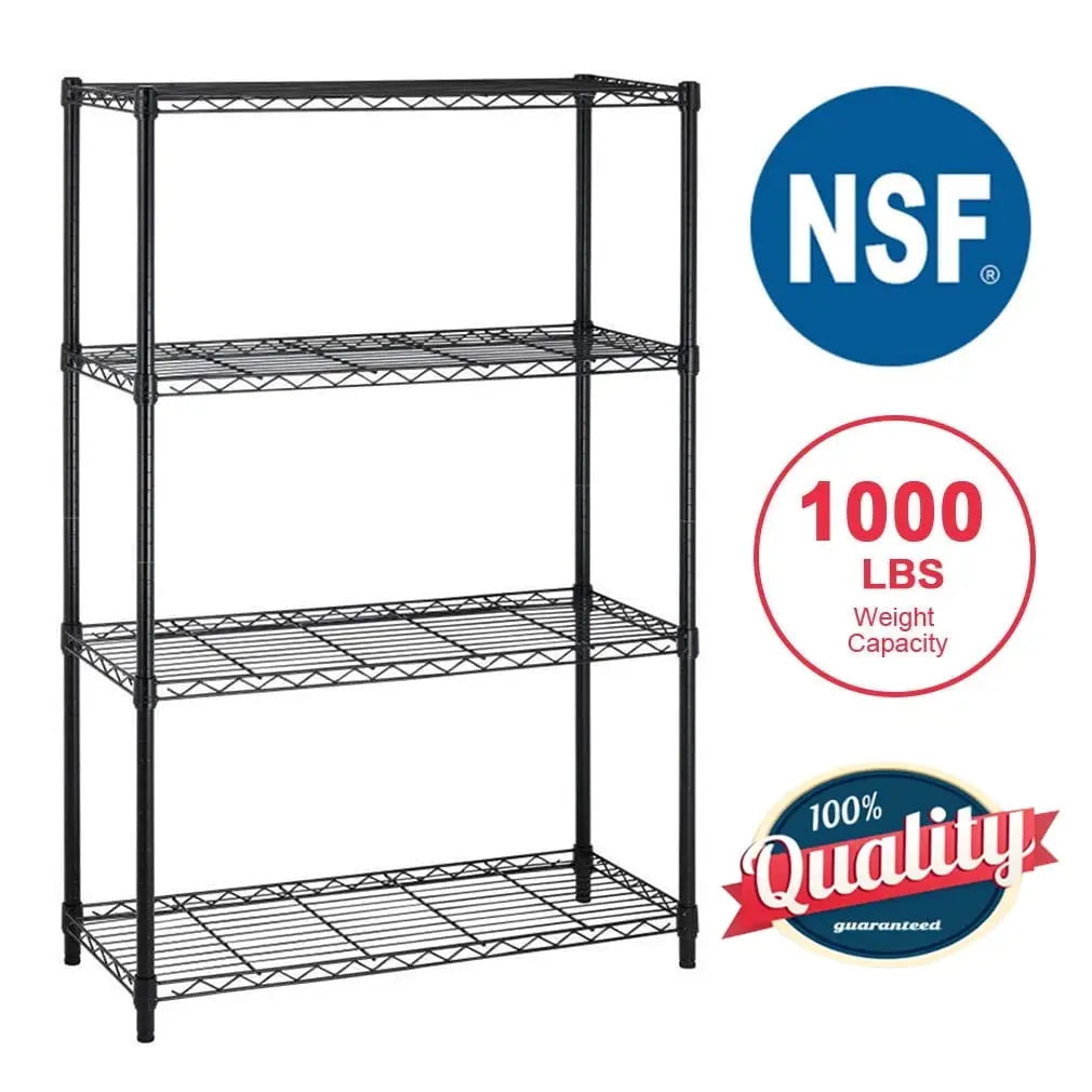 BestOffice 4 Shelf Wire Shelving Unit Garage NSF Wire Shelf Metal Storage Shelves Heavy Duty Height Adjustable for 1000 lbs Capacity Black Hand C Mart