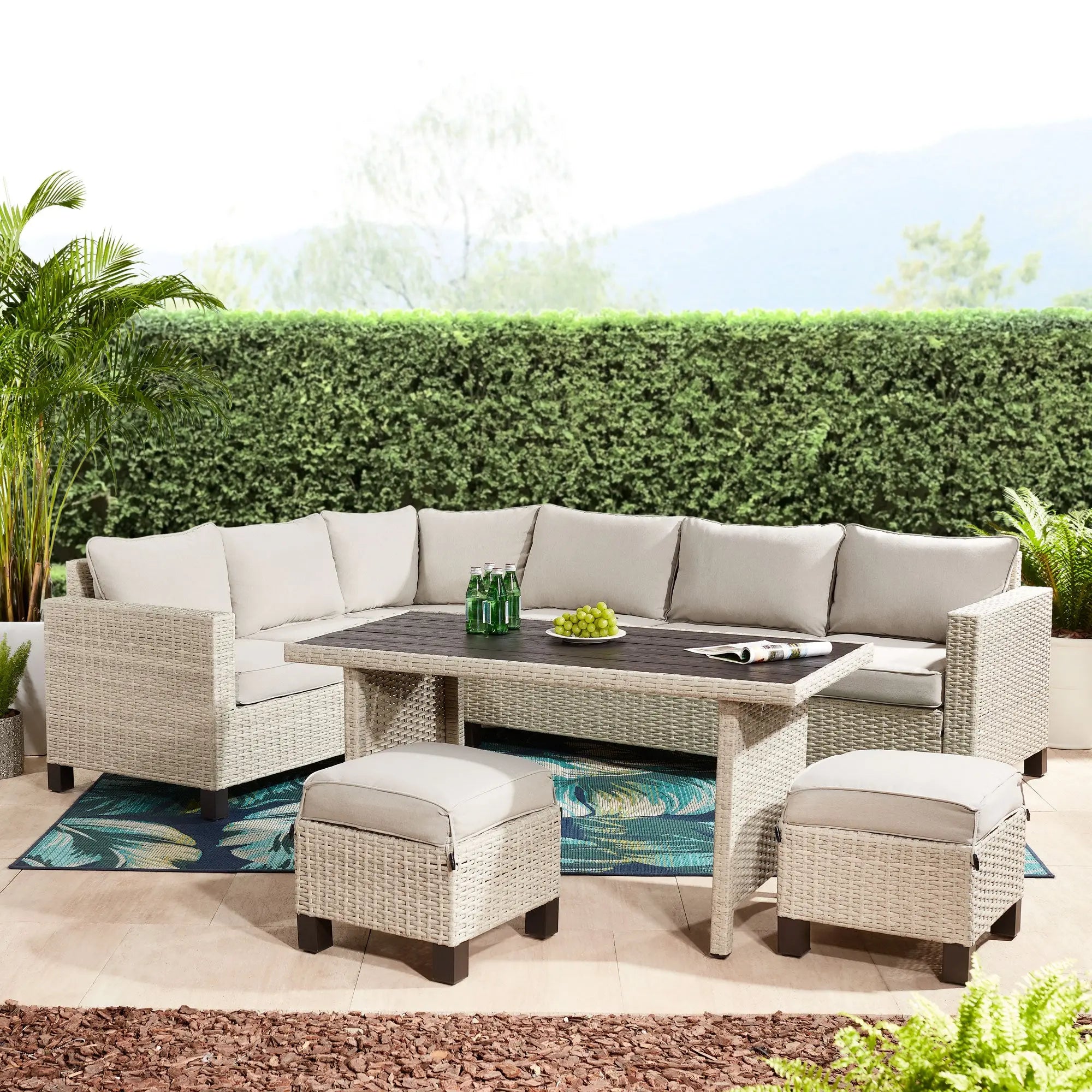 Better Homes & Gardens Brookbury 5 Piece Wicker Outdoor Sectional Dining Set - Light Gray/ Beige Hand C Mart