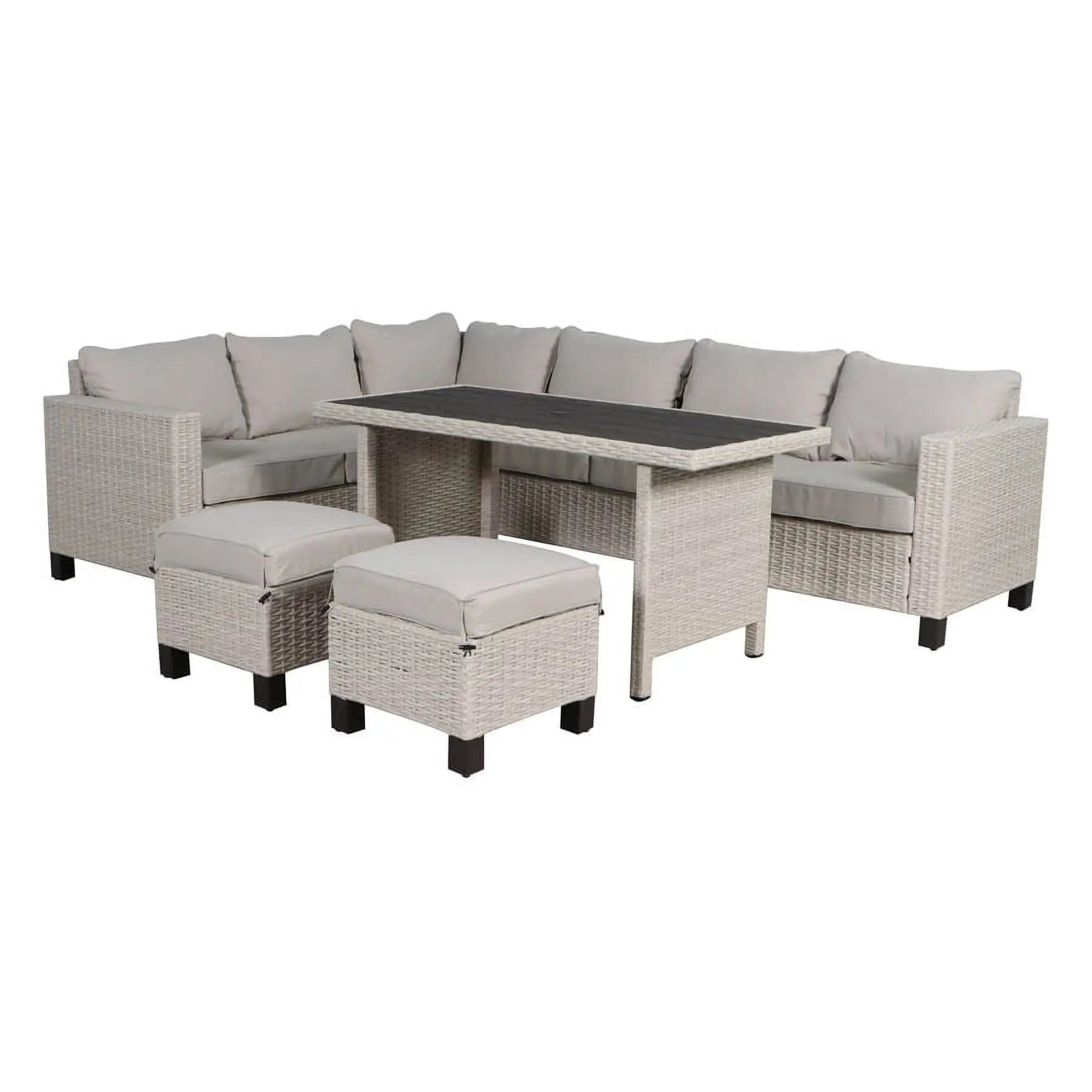 Better Homes & Gardens Brookbury 5 Piece Wicker Outdoor Sectional Dining Set - Light Gray/ Beige Hand C Mart