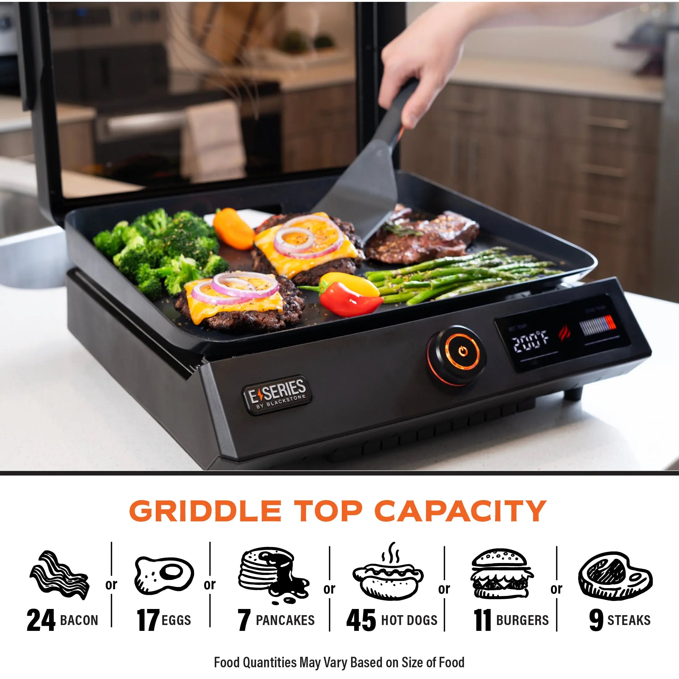 Blackstone E-Series 17" Electric Tabletop Griddle with Hood, Black Hand C Mart