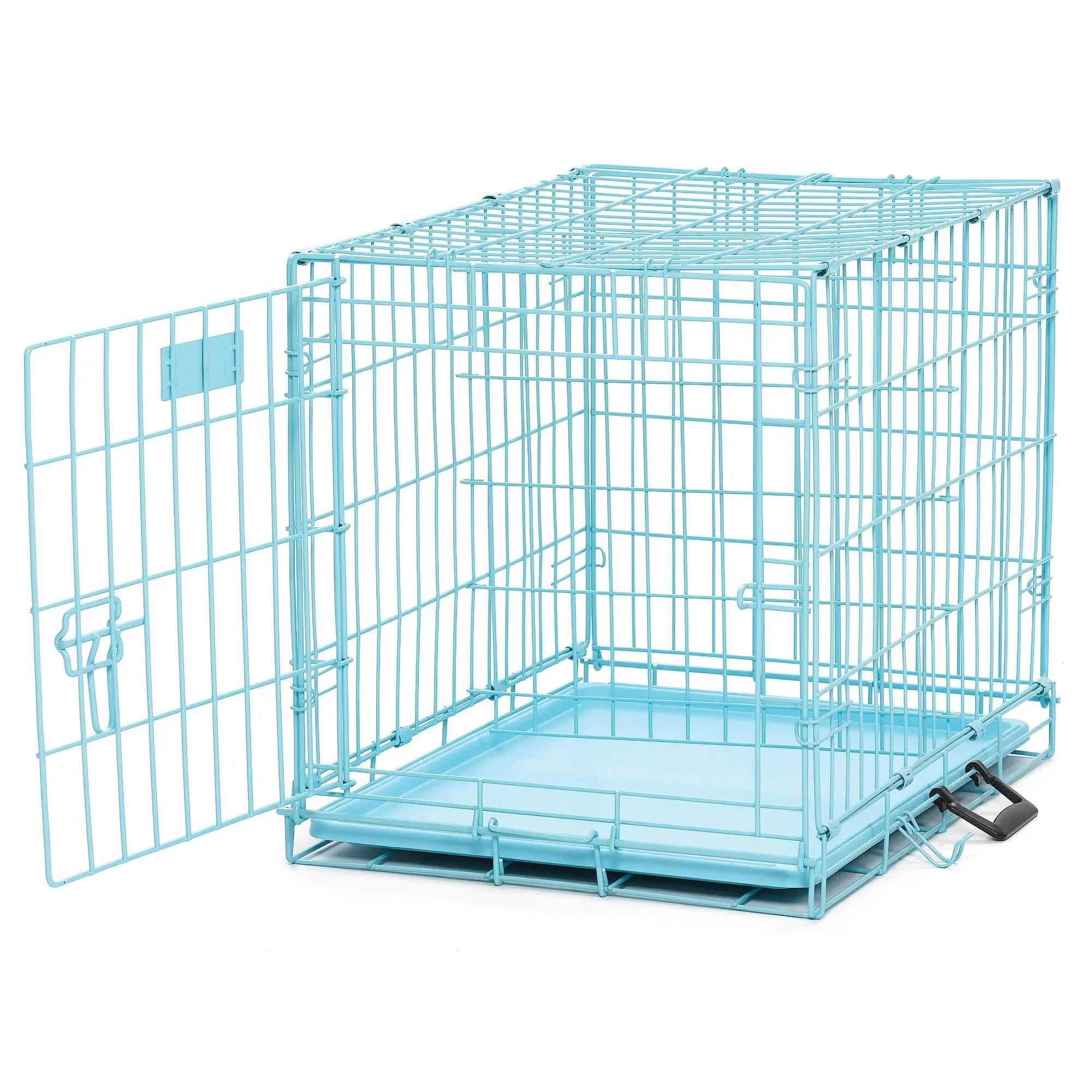 Blue Dog Crate | MidWest iCrate 24" Blue Folding Metal Dog Crate w/ Divider Panel, Floor Protecting Feet & Leak Proof Dog Tray | 24L x 18W x 19H Inches, Small Hand C Mart