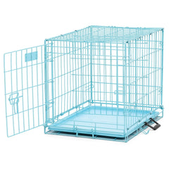 Blue Dog Crate | MidWest iCrate 24" Blue Folding Metal Dog Crate w/ Divider Panel, Floor Protecting Feet & Leak Proof Dog Tray | 24L x 18W x 19H Inches, Small Hand C Mart