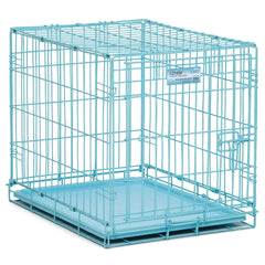 Blue Dog Crate | MidWest iCrate 24" Blue Folding Metal Dog Crate w/ Divider Panel, Floor Protecting Feet & Leak Proof Dog Tray | 24L x 18W x 19H Inches, Small Hand C Mart