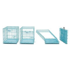 Blue Dog Crate | MidWest iCrate 24" Blue Folding Metal Dog Crate w/ Divider Panel, Floor Protecting Feet & Leak Proof Dog Tray | 24L x 18W x 19H Inches, Small Hand C Mart