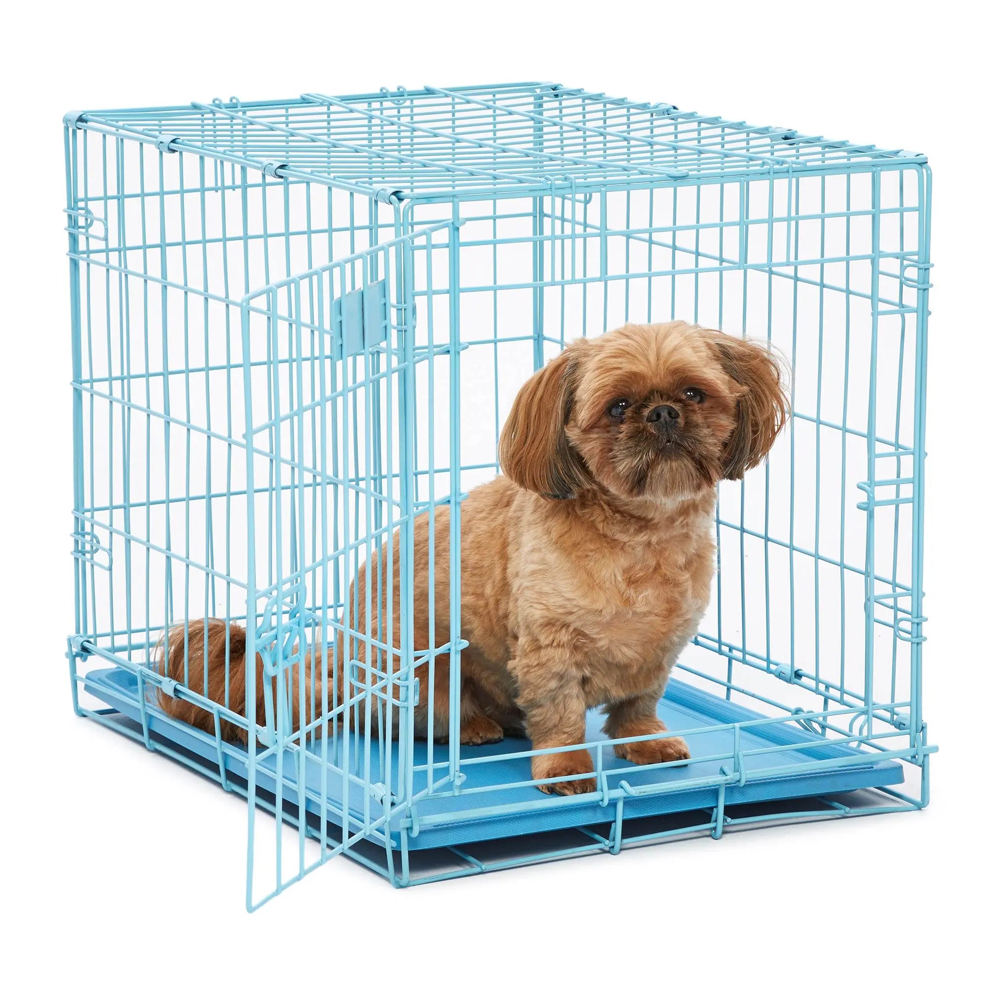 Blue Dog Crate | MidWest iCrate 24" Blue Folding Metal Dog Crate w/ Divider Panel, Floor Protecting Feet & Leak Proof Dog Tray | 24L x 18W x 19H Inches, Small Hand C Mart