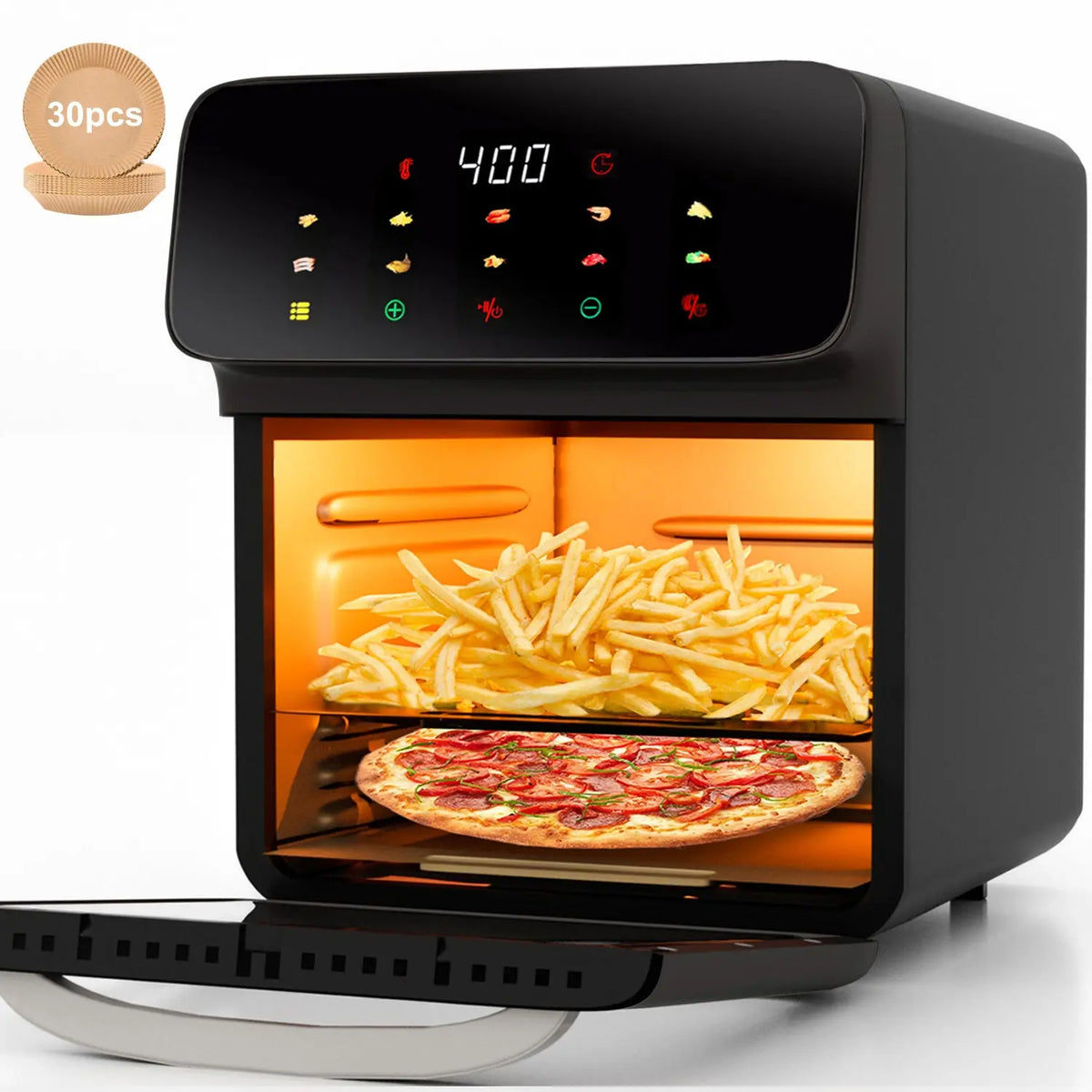 Bluebow Air Fryer 12QT Convection Oven with 10-in-1 Multi Function, Visible Window and Touchscreen, Black Hand C Mart