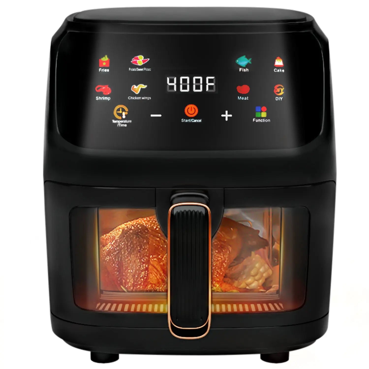 Bluebow Air Fryer 7.5QT, Large 8-in-1 Digital Touchscreen, Visible Window, 1700W, New, Black Hand C Mart