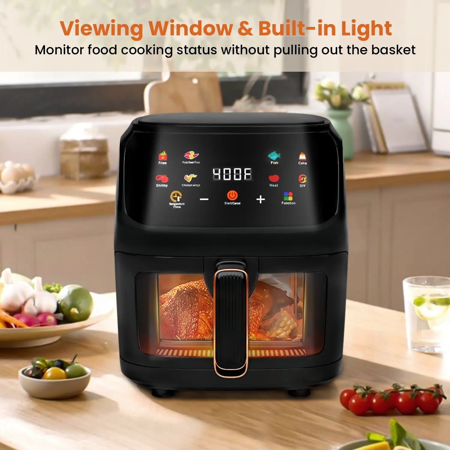 Bluebow Air Fryer 7.5QT, Large 8-in-1 Digital Touchscreen, Visible Window, 1700W, New, Black Hand C Mart