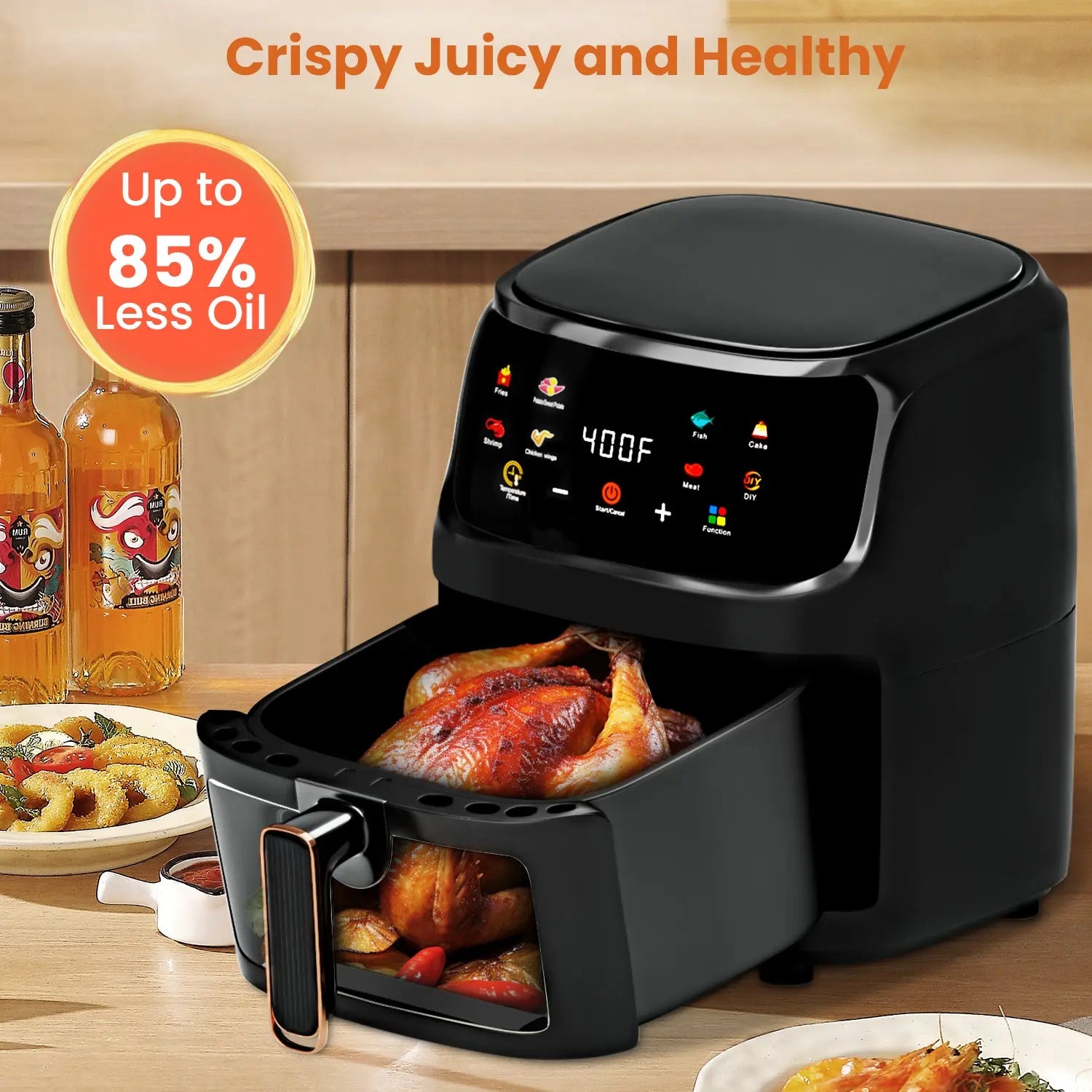 Bluebow Air Fryer 7.5QT, Large 8-in-1 Digital Touchscreen, Visible Window, 1700W, New, Black Hand C Mart